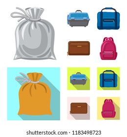 Vector illustration of suitcase and baggage sign. Collection of suitcase and journey stock vector illustration.
