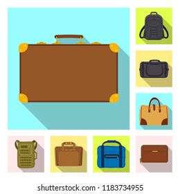 Vector illustration of suitcase and baggage sign. Set of suitcase and journey stock vector illustration.