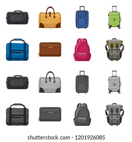 Vector illustration of suitcase and baggage sign. Set of suitcase and journey stock vector illustration.