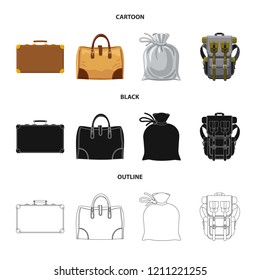 Vector illustration of suitcase and baggage sign. Set of suitcase and journey stock vector illustration.