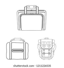 Vector illustration of suitcase and baggage sign. Collection of suitcase and journey stock symbol for web.