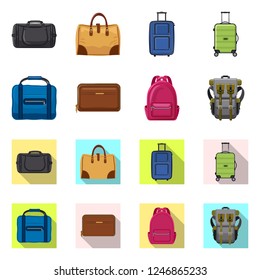 Vector illustration of suitcase and baggage sign. Collection of suitcase and journey vector icon for stock.