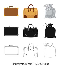 Vector illustration of suitcase and baggage sign. Collection of suitcase and journey stock vector illustration.