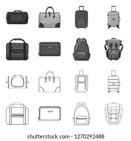 Vector illustration of suitcase and baggage sign. Collection of suitcase and journey stock symbol for web.