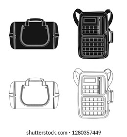 Vector illustration of suitcase and baggage sign. Collection of suitcase and journey vector icon for stock.