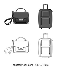 Vector illustration of suitcase and baggage sign. Set of suitcase and journey stock vector illustration.