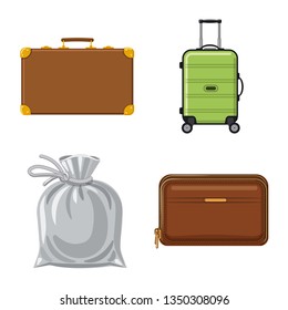 Vector illustration of suitcase and baggage sign. Collection of suitcase and journey stock vector illustration.