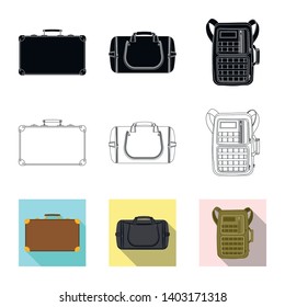 Vector illustration of suitcase and baggage sign. Collection of suitcase and journey vector icon for stock.