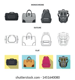 Vector illustration of suitcase and baggage sign. Set of suitcase and journey stock symbol for web.