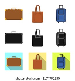 Vector illustration of suitcase and baggage symbol. Set of suitcase and journey stock vector illustration.
