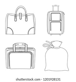 Vector illustration of suitcase and baggage symbol. Collection of suitcase and journey stock symbol for web.