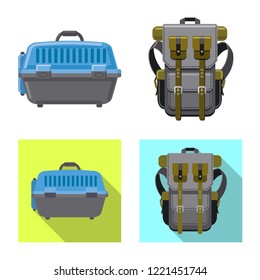 Vector illustration of suitcase and baggage symbol. Collection of suitcase and journey stock symbol for web.
