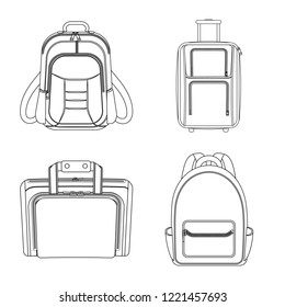 Vector illustration of suitcase and baggage symbol. Collection of suitcase and journey stock symbol for web.