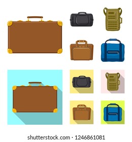 Vector illustration of suitcase and baggage symbol. Set of suitcase and journey stock vector illustration.