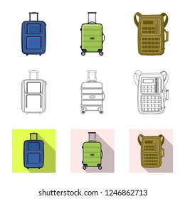Vector illustration of suitcase and baggage symbol. Collection of suitcase and journey vector icon for stock.