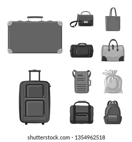 Vector illustration of suitcase and baggage symbol. Set of suitcase and journey stock vector illustration.