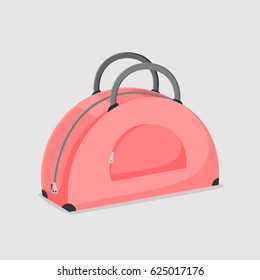 Vector illustration of suitcase. Beautiful women's bag of pink color isolated on a white background.