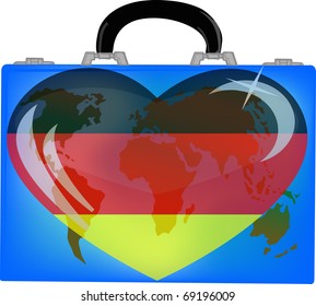 vector illustration a suitcase with globe and heart germany on a white background