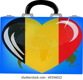 vector illustration a suitcase with globe and heart belgium on a white background