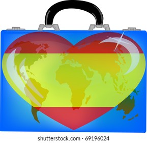 vector illustration a suitcase with globe and heart spain on a white background