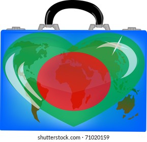 vector illustration a suitcase with globe and heart bangladesh on a white background
