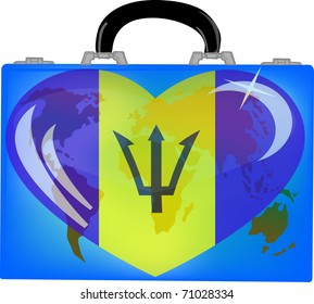 vector illustration a suitcase with globe and heart barbados on a white background