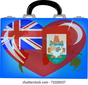vector illustration a suitcase with globe and heart bermuda on a white background