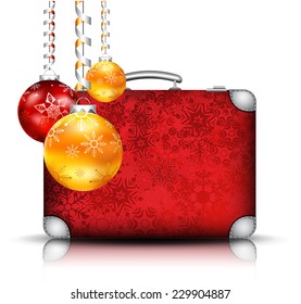 Vector illustration of suitcase with snowflakes. 