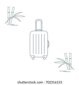 Vector illustration of suitcase for travel and bamboo. Summer time, vacation. Design for banner, poster or print.