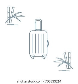 Vector illustration of suitcase for travel and bamboo. Summer time, vacation. Design for banner, poster or print.