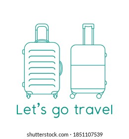 Vector illustration Suitcases isolated on white background. Let's go travel. Summer time, vacation, holiday, leisure. Concept for travel agency, booking service. Design for web page, print