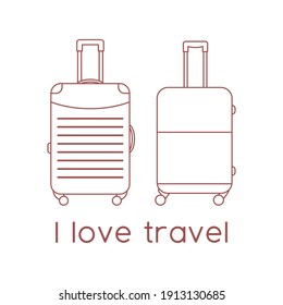 Vector illustration Suitcases isolated on white background. I love travel. Summer time, vacation, holiday, leisure. Concept for travel agency, booking service. Design for web page, print