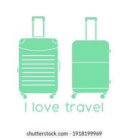 Vector illustration Suitcases isolated on white background. I love travel. Summer time, vacation, holiday, leisure. Concept for travel agency, booking service. Design for web page, print