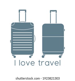 Ilustración vectorial Maletas aisladas en fondo blanco. Me encanta viajar. Tiempo de verano, vacaciones, vacaciones, ocio. Concepto de agencia de viajes, servicio de reservas. Diseño de página web, impresión