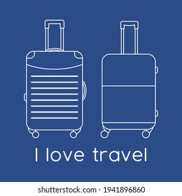 Ilustración vectorial Maletas aisladas en el fondo de color. Me encanta viajar. Tiempo de verano, vacaciones, vacaciones, ocio. Concepto de agencia de viajes, servicio de reservas. Diseño de página web, impresión