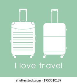 Vector illustration Suitcases isolated on color background. I love travel. Summer time, vacation, holiday, leisure. Concept for travel agency, booking service. Design for web page, print