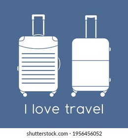 Vector illustration Suitcases isolated on color background. I love travel. Summer time, vacation, holiday, leisure. Concept for travel agency, booking service. Design for web page, print