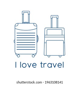 Vector illustration Suitcases isolated on white background. I love travel. Summer time, vacation, holiday, leisure. Concept for travel agency, booking service. Design for web page, print