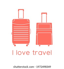 Vector illustration Suitcases isolated on white background. I love travel. Summer time, vacation, holiday, leisure. Concept for travel agency, booking service. Design for web page, print