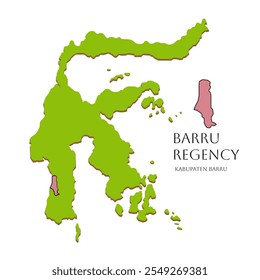 Ilustração vetorial do mapa de Sulawesi, destacando a Regência de Barru na província de Sulawesi do Sul, Indonésia, com limites de cidade e regência.