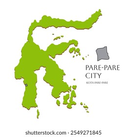 Ilustración vectorial del mapa de Célebes en Indonesia, destacando la Regencia de Parepare en la provincia de Célebes del Sur, incluido un mapa detallado de sus ciudades y regiones.