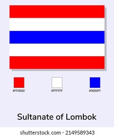 Ilustración vectorial del Sultanato de la bandera de Lombok aislada en un fondo azul claro. Ilustración Sultanato de la bandera de Lombok con códigos de color. Lo más cerca posible del original.
