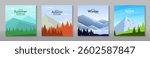 Vector illustration. Summer, autumn, winter and spring. Set of abstract season landscape card. Flat style design nature.