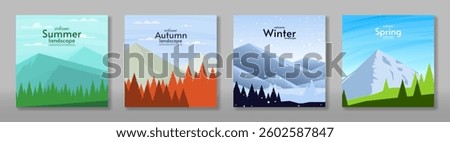 Vector illustration. Summer, autumn, winter and spring. Set of abstract season landscape card. Flat style design nature.
