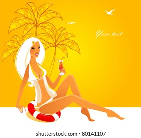 Vector illustration of Summer back with woman