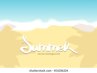 Vector illustration: Summer background with beach, sand, sea and  shadow of the palm leaves.