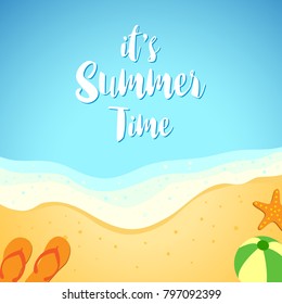 Vector illustration of summer background with beach, waves and sands