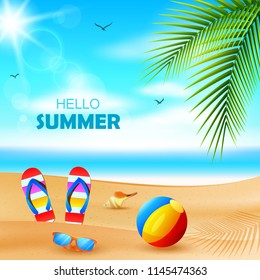 Vector illustration of Summer background. Beautiful summer beach background