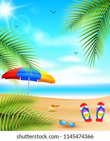 Vector illustration of Summer background. Beautiful summer beach background