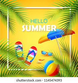 Vector illustration of Summer background. Beautiful summer beach background